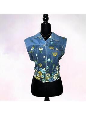 Bianca Maria Caselli Floral Denim Vest Indie Boho Size S